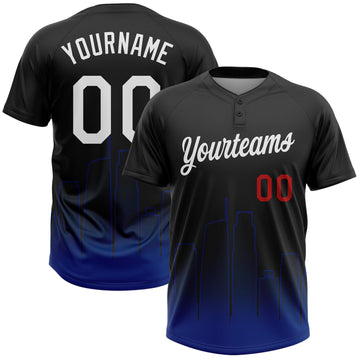Maxcorners Custom Black White Royal-Red Los Angeles City Edition Gradient Two-Button Unisex Softball Jersey LM2605