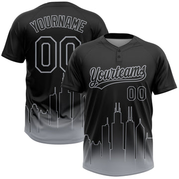 Maxcorners Custom Black Gray Chicago City Edition Gradient Two-Button Unisex Softball Jersey LM2605