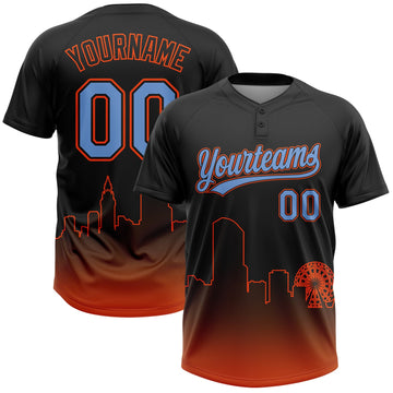 Maxcorners Custom Black Powder Blue-Orange Miami City Edition Gradient Two-Button Unisex Softball Jersey LM2605