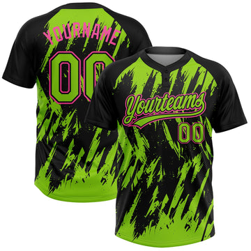 Maxcorners Custom Black Neon Green-Pink Splatter Torn Sharp Brush Stroke Two-Button Unisex Softball Jersey LM2605