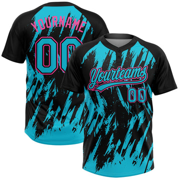 Maxcorners Custom Black Lakes Blue-Pink Splatter Torn Sharp Brush Stroke Two-Button Unisex Softball Jersey LM2605