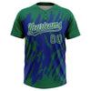 Maxcorners Custom Kelly Green Royal-White Splatter Torn Sharp Brush Stroke Two-Button Unisex Softball Jersey LM2605