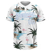 Maxcorners Custom White Light Blue Tropical Hawaii Palm Trees And Flamingo Two-Button Unisex Softball Jersey LM2605