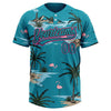 Maxcorners Custom Teal Black-Pink Tropical Hawaii Palm Trees And Flamingo Two-Button Unisex Softball Jersey LM2605