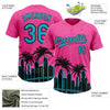 Maxcorners Custom Pink Lakes Blue-Black Miami Palm Trees City Edition Two-Button Unisex Softball Jersey LM2605