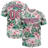 Maxcorners Custom White Medium Pink-Navy Hawaii Palm Leaves And Flowers Two-Button Unisex Softball Jersey LM2605