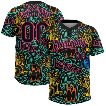 Maxcorners Custom Black Pink Bowling 3D Pattern Design Two-Button Unisex Softball Jersey LM2605