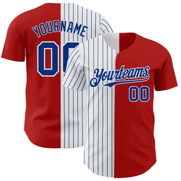 Maxcorners Custom Red White-Royal Pinstripe Authentic Split Fashion Baseball Jersey LM2605