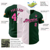 Maxcorners Custom Green White-Pink Pinstripe Authentic Split Fashion Baseball Jersey LM2605