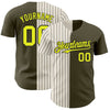 Maxcorners Custom Olive Neon Yellow Cream-Black Pinstripe Authentic Split Fashion Salute To Service Baseball Jersey LM2605