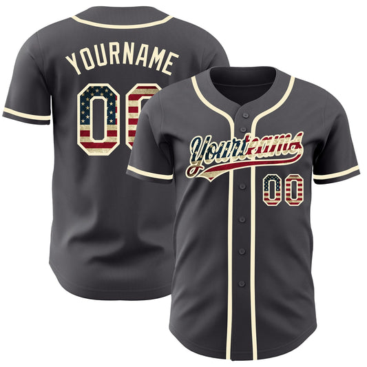 Maxcorners Custom Burgundy Vintage USA Flag-Cream Premium Baseball Jersey LM0210