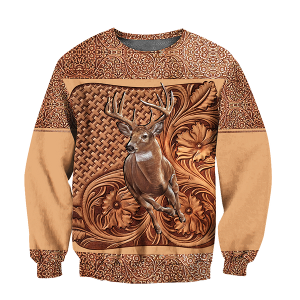 Max Corner Deer Hunting Leather Flower Pattern 3D All Over Printed Shirts Gift For Hunter