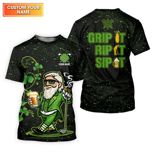 Maxcorners Grip It Rip It Sip It St Patrick's Day Leprechaun Golf And Beer Shamrock Golf Shirt, Golf Shirt For Women