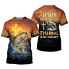 Maxcorners Jesus Is My Savior Fishing Is My Therapy Shirt, Custom Name Fishing Shirt, Fishing UPF Shirts, Funny Fishing Shirt