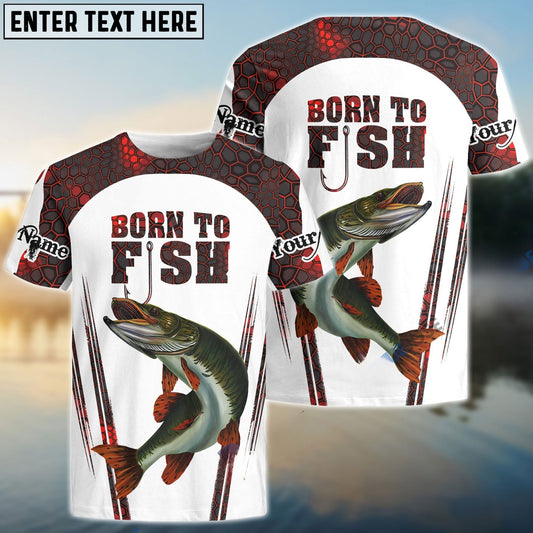 Maxcorners "Born To Fish" Musky Fishing Red Camo Customize Name 3D Shirts