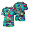 Maxcorners Blue Green Retro Flower Power Golf Shirt, Women’s Golf Polo, Hawaiian Golf Shirt, Golf Tops For Women LM1507