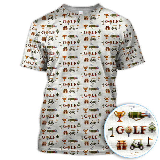 Maxcorners Retro Pixel Golf Shirt for Men, Funny Golf Pattern Polos, Vintage Style Golf Shirt, Golf Gift For Golfers