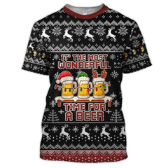 Maxcorners Funny Christmas Beer Pattern Polos, Festive Xmas Drinking Shirt, Holiday Polos Golf Gift For Men