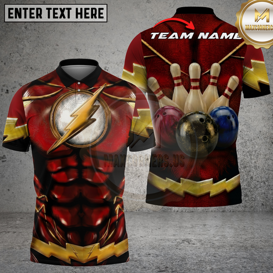 Maxcorners Bowling Superhero Lightning Armor Multicolor Options Personalized Name, Team Name 3D Shirt