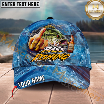 Maxcorners Fishing Funny Beer Lover Personalized Name 3D Cap (12 Fish Species)
