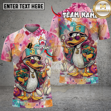 Maxcorners Bowling Cool Swag Duck Hip Hop Style Graffiti Splatter Multi Options Personalized Name, Team Name Unisex 3D Shirt