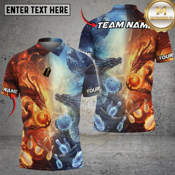 Maxcorners Bowling Fire And Ice Dragon Multicolor Options Personalized Name, Team Name 3D Shirt
