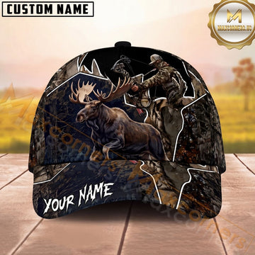 Maxcorners Moose Hunting Bow Hunter Woodland Camo Personalized Name Unisex 3D Cap