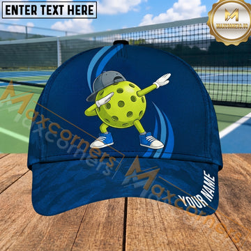 Maxcorners Pickleball Cap Dabbing Ball Character Blue Sport Design Personalized Name 3D Cap