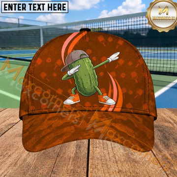Maxcorners Pickleball Cap Dabbing Pickle Character Orange Sport Design Personalized Name 3D Cap