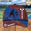 Maxcorners Pickleball Player Cap Red Brown Leather Stitch Design Personalized Name 3D Cap