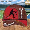 Maxcorners Pickleball Player Cap Red Brown Leather Stitch Design Personalized Name 3D Cap