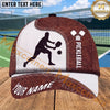 Maxcorners Pickleball Player Cap Red Brown Leather Stitch Design Personalized Name 3D Cap