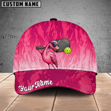 Maxcorners Flamingo Pickleball Cap Tropical Pink Paddle and Ball Design Personalized Name 3D Cap