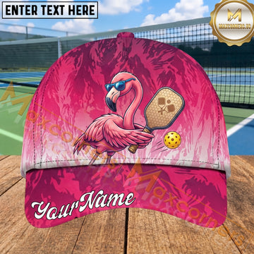 Maxcorners Flamingo Pickleball Cap Funny Sunglasses Player Pink Design Personalized Name 3D Cap