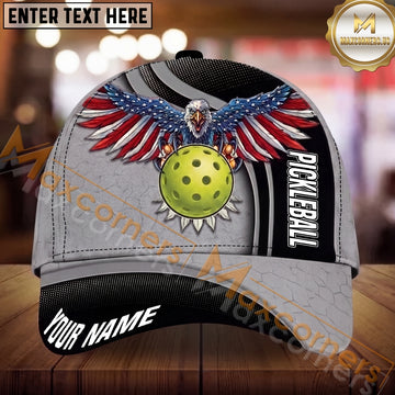 Maxcorners Pickleball Cap American Eagle Flag Wings Design Personalized Name 3D Cap