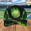 Maxcorners Pickleball Cap Flaming Ball Black Orange Design Multi Options Personalized Name 3D Cap