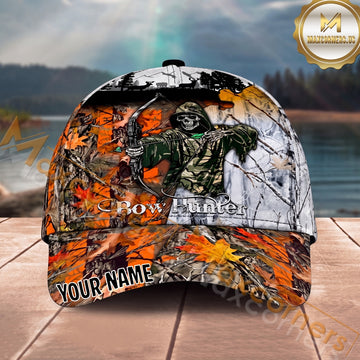 Maxcorners Bow Hunting Cap Skeleton Archer Autumn Camo Design Multi Options Personalized Name 3D Cap
