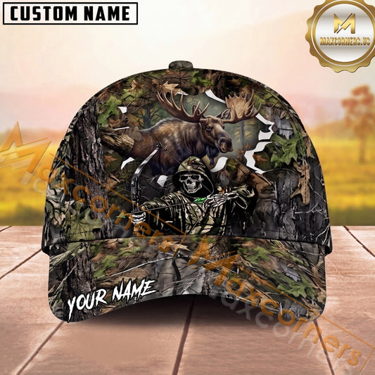Maxcorners Bow Hunting Cap Skeleton Archer Whitetail Deer Woodland Camo Design Multi Options Personalized Name 3D Cap