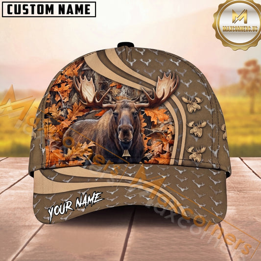 Maxcorners Deer Hunting Cap Whitetail Buck Autumn Leaves Pattern Design Multi Options Personalized Name 3D Cap