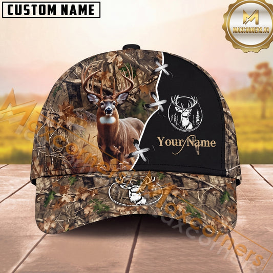 Maxcorners Hunting Cap Whitetail Buck Barbed Wire Woodland Camo Design Multi Options Personalized Name 3D Cap