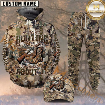 Maxcorners Hunting Shotgun Hunter Tan Woodland Camo Personalized 3D Combo Hoodie, Sweatpants Set & Cap