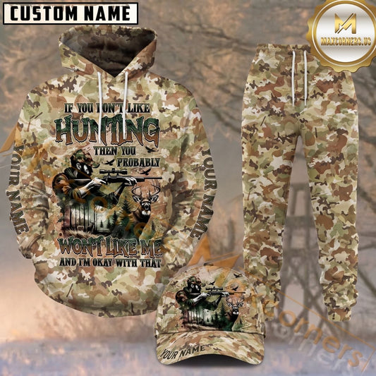 Maxcorners Hunting Deer Hunter Tan Woodland Camo Pattern Personalized 3D Hoodie