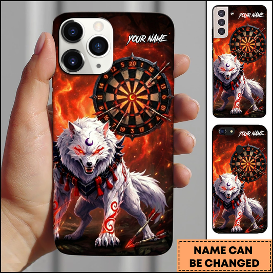 Maxcorners Wolf Dartboard Japanese Spirit Wolf Multicolor Options Personalized Name Phone Case