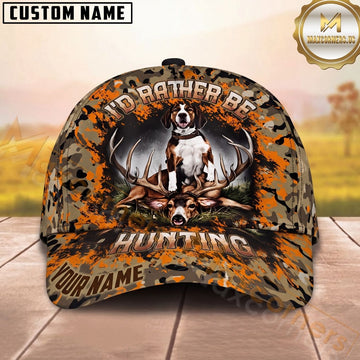 Maxcorners I'd Rather Be Hunting Dog Deer Camo Personalized Name Unisex 3D Cap