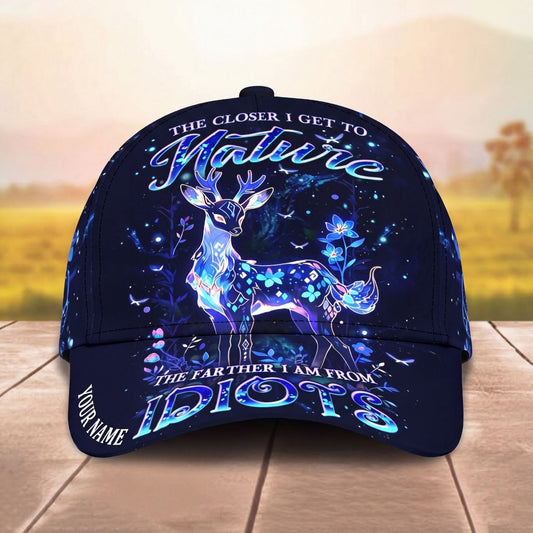Maxcorners Glowing Magic Deer Closer To Nature Blue Personalized Name Unisex 3D Cap