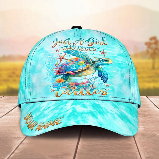 Maxcorners Sea Turtle Ocean Floral Watercolor Personalized Name Unisex 3D Cap