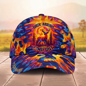 Maxcorners Buck Around And Find Out Tie Dye Deer Personalized Name Unisex 3D Cap