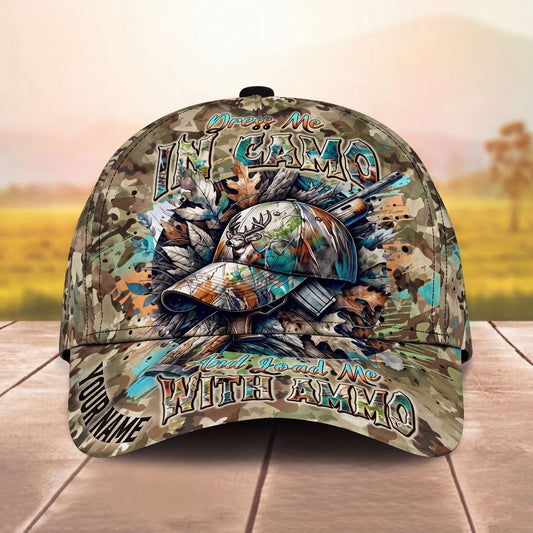 Maxcorners Hunter Cap Shotgun Dress Me In Camo Load Me With Ammo Personalized Name Unisex 3D Cap