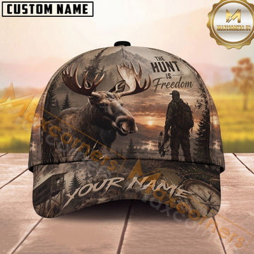 Maxcorners Hunting Cap The Hunt Is Freedom Hunter Sunset Forest Design Personalized Name 3D Cap