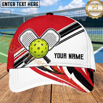 Maxcorners Pickleball Cap Red Black Crossed Paddles Sport Design Personalized Name 3D Cap